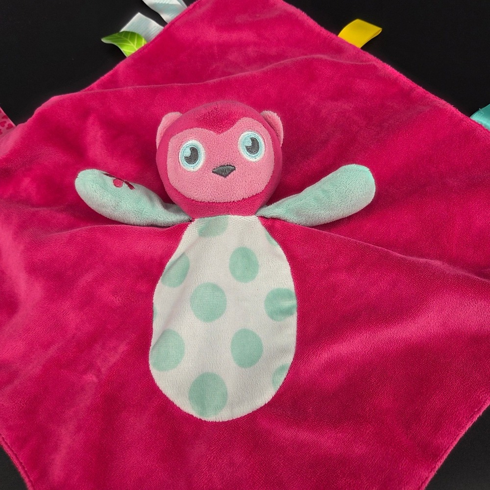 Taggies Owl Lovey Security Blanket Pink Plush Toy Sensory Tag Blanket